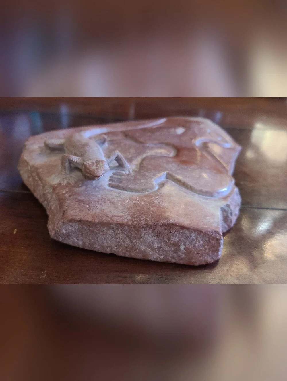 Polished 3D Hand Carved Stone Relief - Peruvian Nazca Monkey & Lizard 6